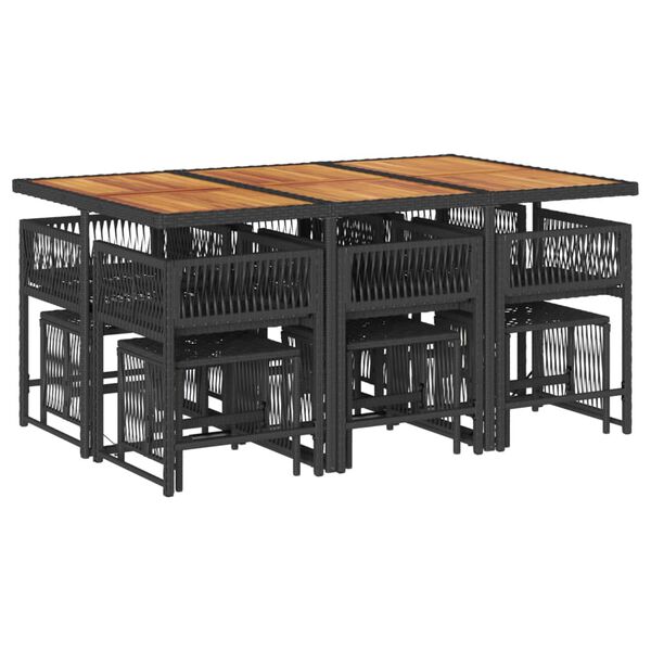 vidaXL 11-osaline aiam&ouml;&ouml;bli komplekt patjadega, must, pol&uuml;rotang