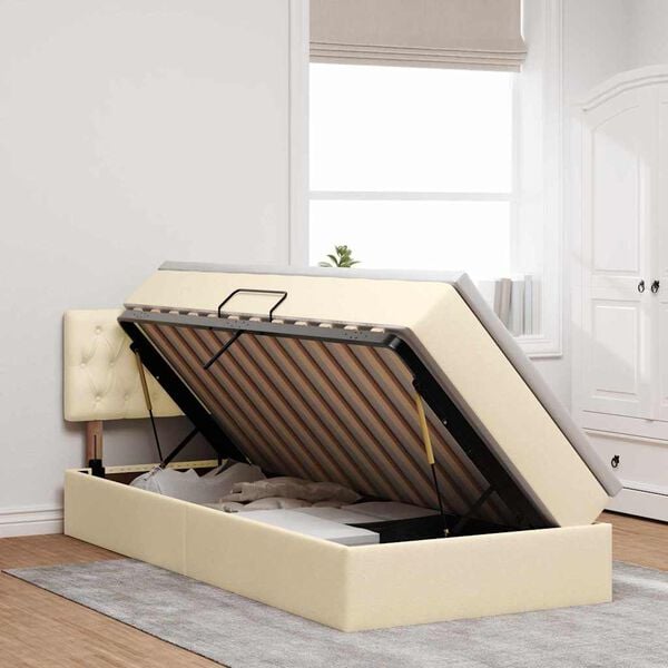 vidaXL LED-valgusega hoiuvoodi madratsiga Kreem 90 x 190 cm kangas