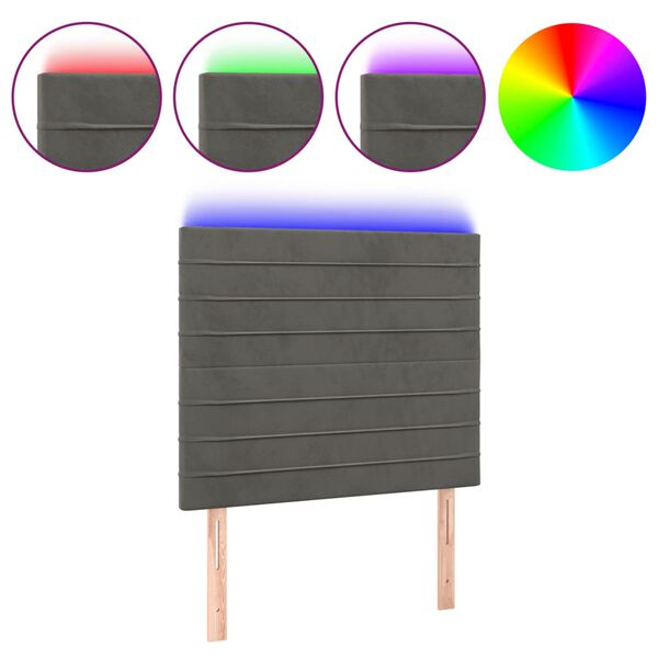 vidaXL LED-voodipeats, tumehall, 90x5x118/128 cm, samet