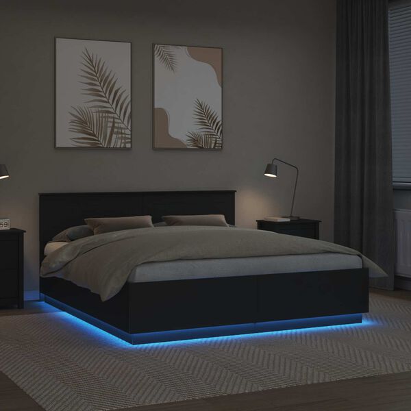 vidaXL Voodi raam LED -ribatuledega peaga Must 200 x 200 cm Tehispuit