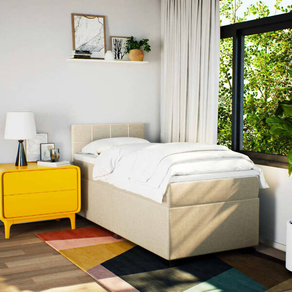 vidaXL kontinentaalvoodi madratsiga, kreemjas, 90x190 cm, kangas