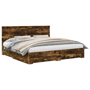 vidaXL Voodi raam peaga Suitsetatud tamm 200 x 200 cm Tehispuit