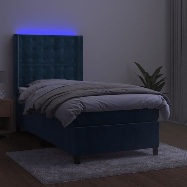 vidaXL kontinentaalvoodi madrats, LED, tumesinine, 90x190 cm, samet