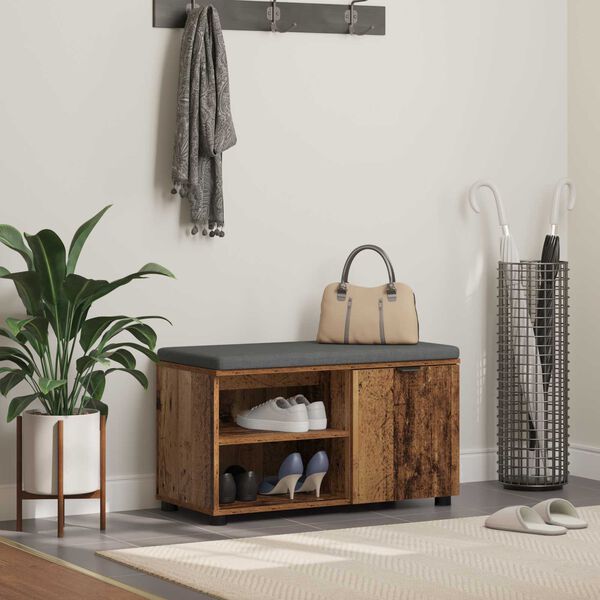 vidaXL Hallipink padjaga riiuliga uksega Vana puit 80 x 38 x 46 cm