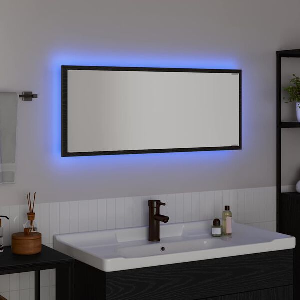 vidaXL Peegel LED -ribatuledega Must tamm 90 x 8,5 x 37 cm Tehispuit