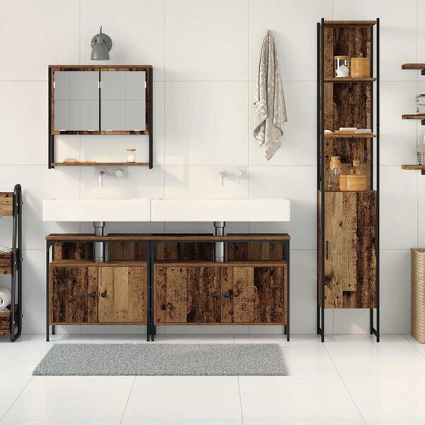 vidaXL Vannitoa m&ouml;&ouml;bleset riiuliga uksega 4 pcs Vana puit Tehispuit