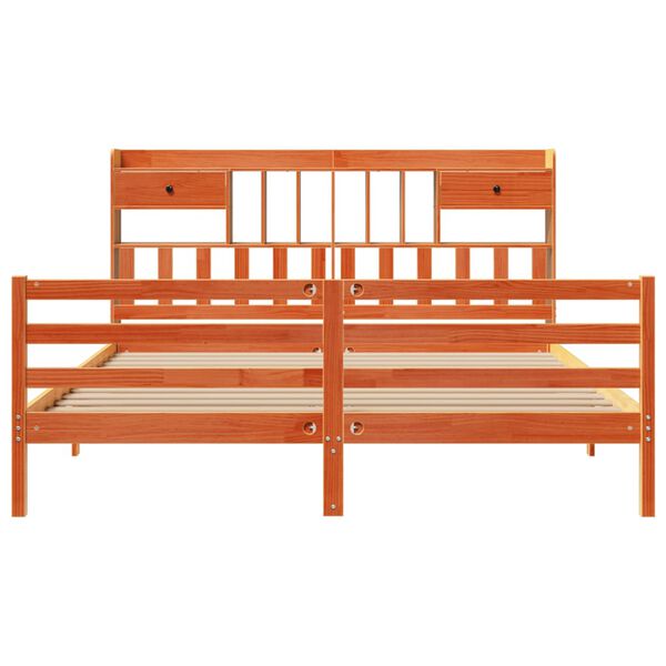 vidaXL riiuliga voodi ilma madratsita, vahapruun, 200x200cm, männipuit