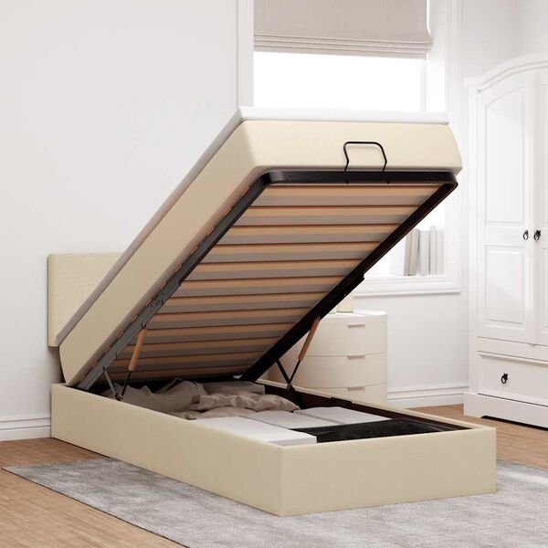 vidaXL Ottomani voodiraam madratsiga, kreemjas, 80x200cm, kangas