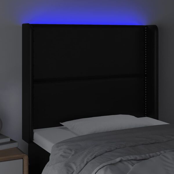 vidaXL LED-voodipeats, must, 93x16x118/128 cm, kunstnahk