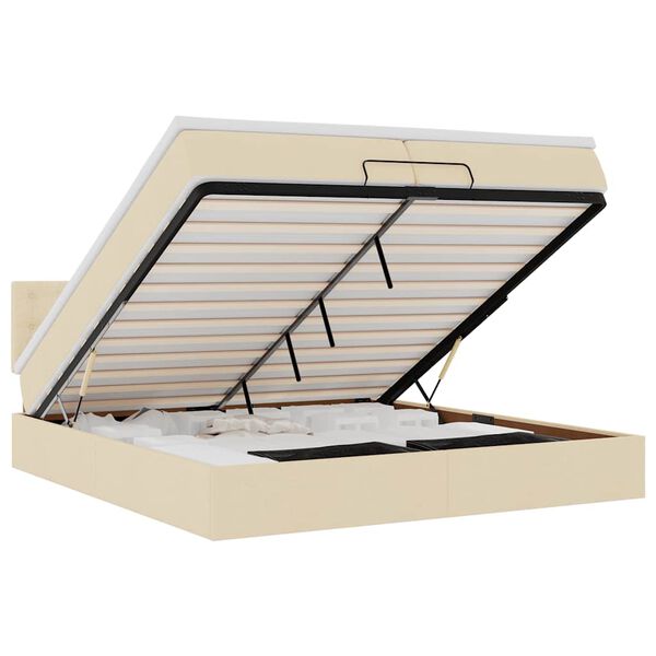 vidaXL Ottomani voodiraam madratsitega, kreemjas, 200x200cm, kangas