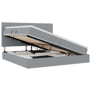 vidaXL Voodi hoiukohaga ja madratsiga Helehall 200 x 200 cm Pol&uuml;ester