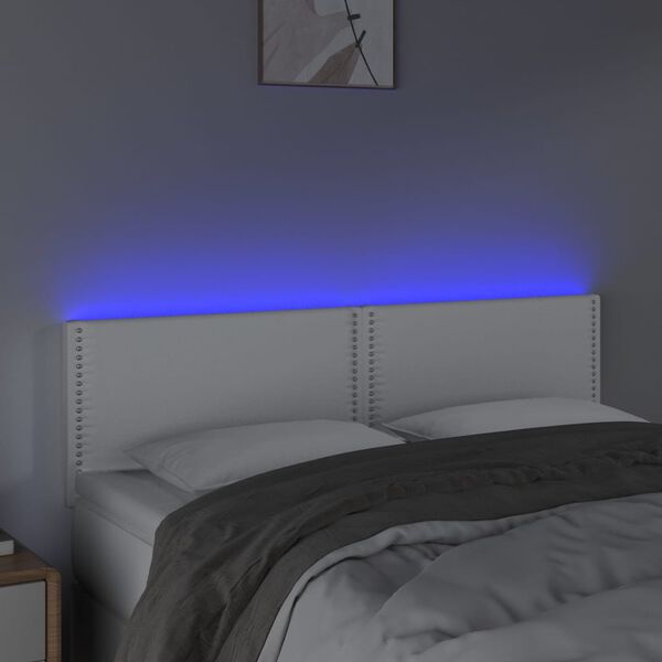 vidaXL LED-voodipeats, valge, 144x5x78/88 cm kunstnahk