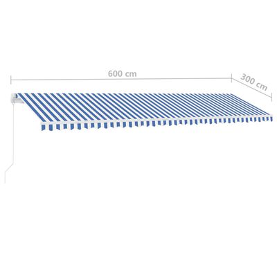 vidaXL iseseisev käsitsitõmmatav varikatus, 600 x 300 cm, sinine/valge