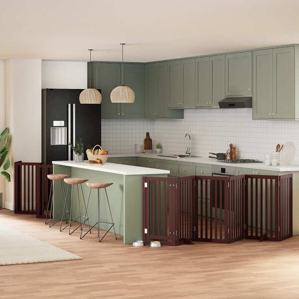 vidaXL kokkupandav koerav&auml;rav uksega, 15 paneeli, pruun 750 cm, pappel