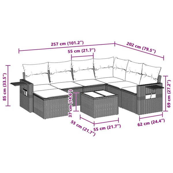 vidaXL 8-osaline aiadiivani komplekt patjadega, helehall, pol&uuml;rotang