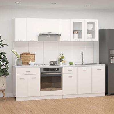 vidaXL 8-osaline köögikapi komplekt, valge, puitlaastplaat