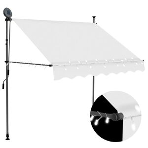 vidaXL k&auml;sitsi sisset&otilde;mmatav varikatus, LED, 150 cm, kreemjasvalge