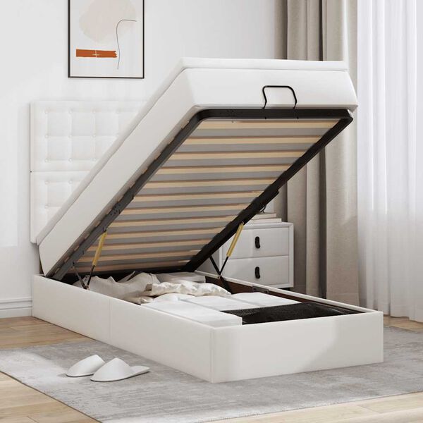 vidaXL Ottomani voodi madratsiga, valge, 90x200cm, kunstnahk