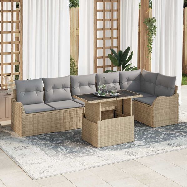 vidaXL Aia Diivanikomplekt padjaga padjaga 7 pcs Beež Pol&uuml; Rattan