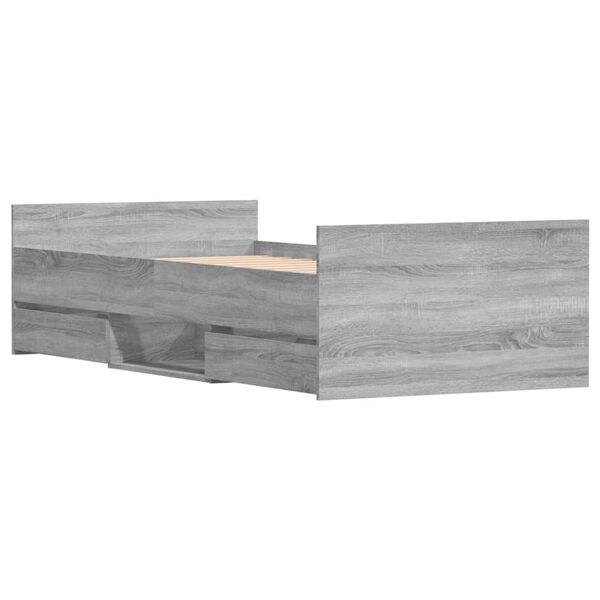 vidaXL peatsi ja jalutsiga voodiraam, hall Sonoma tamm, 90 x 200 cm