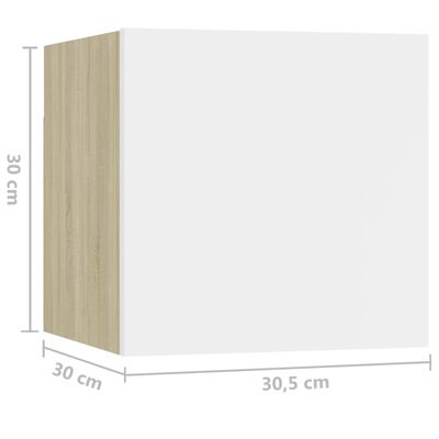 vidaXL öökapp, valge ja Sonoma tamm, 30,5x30x30 cm, puitlaastplaat