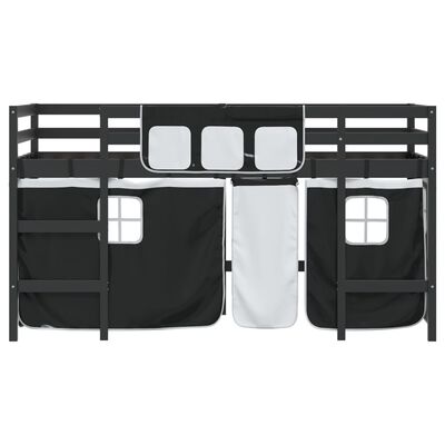 vidaXL laste kõrge voodi kardinatega, valge/must, 80x200 cm, männipuit