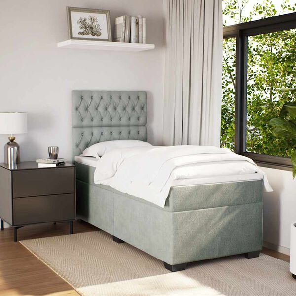 vidaXL kontinentaalvoodi madratsiga, helehall, 90x200 cm, samet