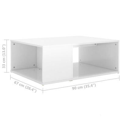 vidaXL kohvilaud, kõrgläikega valge, 90 x 67 x 33 cm, puitlaastplaat