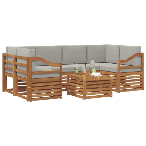 vidaXL Diivanikomplektid 7 pcs Looduslik ja Hele Hall Tugev akatsiapuu