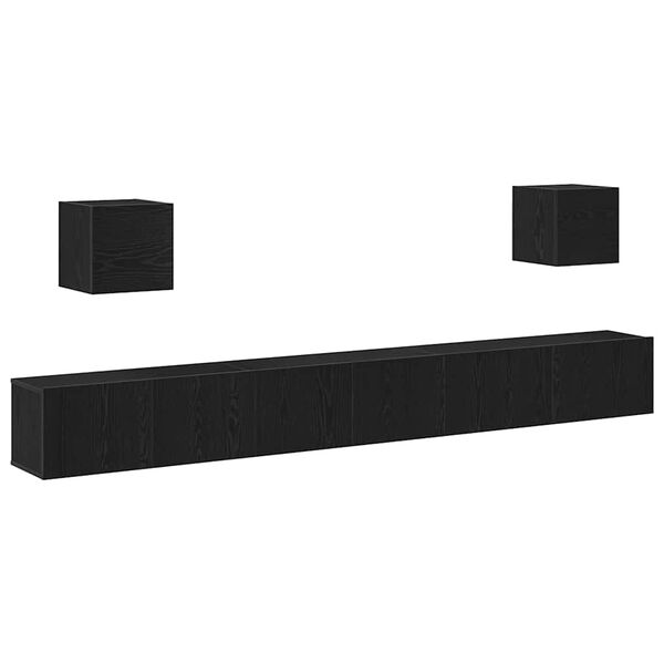 vidaXL Telerikapi komplekt 7 pcs Must tamm 100 x 30 x 30 cm Tehispuit