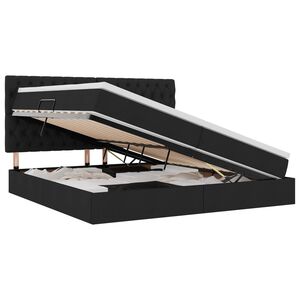 vidaXL Voodi hoiukohaga ja madratsiga Must 200 x 200 cm Pol&uuml;ester