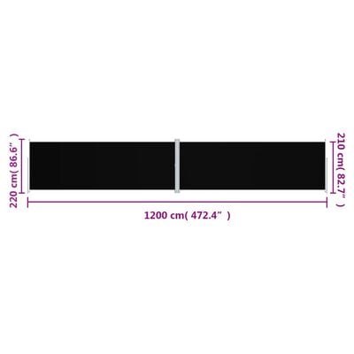 vidaXL lahtitõmmatav külgsein, must, 220 x 1200 cm