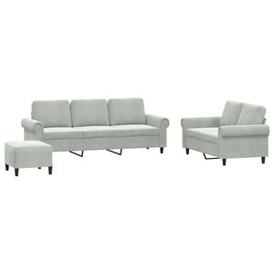 vidaXL 3-osaline diivanikomplekt patjadega, helehall, samet