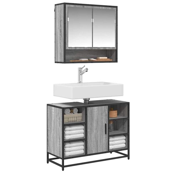 vidaXL vannitoakapp valamu, hall Sonoma tamm, 80x33x60 cm, tehispuit