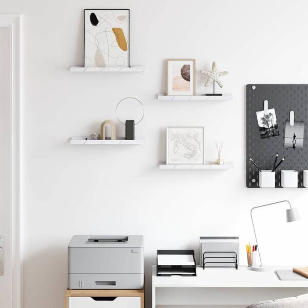 vidaXL Seinariiul riiuliga 4 pcs Valge Marmor 40 x 9 x 3 cm Tehispuit