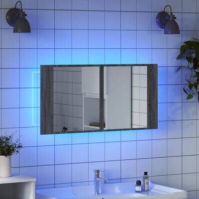 vidaXL vannitoa LED-peegelkapp, hall Sonoma tamm, 90x12x45 cm, akrüül