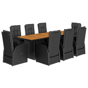 vidaXL 9-osaline aiam&ouml;&ouml;bli komplekt patjadega, must, pol&uuml;rotang