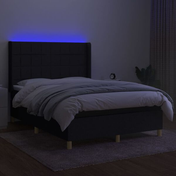 vidaXL kontinentaalvoodi madrats ja LED, must, 140x190 cm, kangas