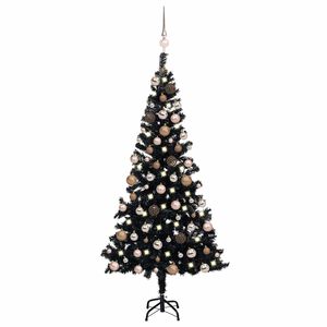 vidaXL valgustusega kunstkuusk kuulidega, must, 120 cm, PVC