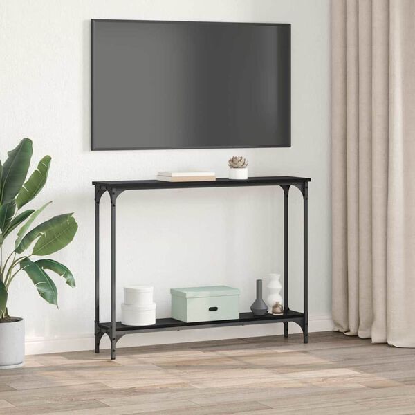 vidaXL Konsoollaud riiuliga Must tamm 100 x 22,5 x 75 cm Tehispuit