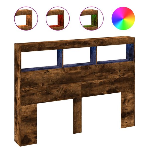 vidaXL voodipeatsi kapp LED-tuledega suitsutatud tamm 140x17x102 cm