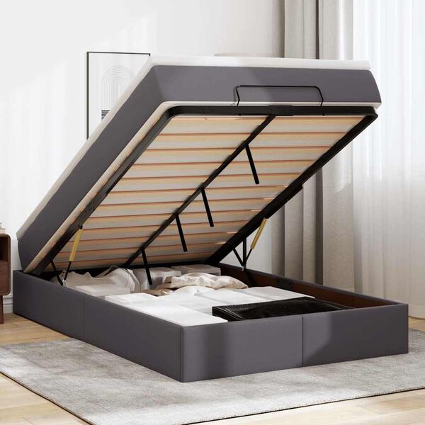 vidaXL Ottomani voodiraam madratsiga, hall, 120x190 cm, kunstnahk