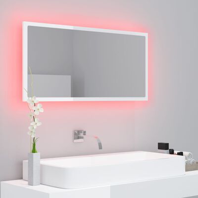 vidaXL LED vannitoa peeglikapp, kõrgläikega valge, 90x8,5x37cm, akrüül