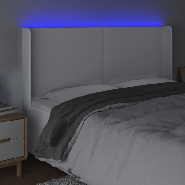 vidaXL LED-voodipeats, valge, 163x16x118/128 cm, kunstnahk