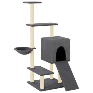 vidaXL kassimaja sisalk&ouml;itega kraapimispuudega, tumehall, 130,5 cm