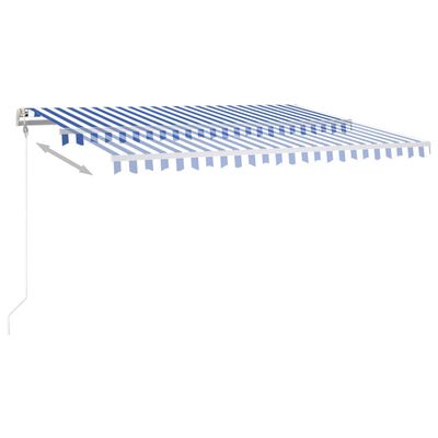 vidaXL käsitsi sissetõmmatav varikatus LED´idega, 4x3 m, sinine/valge