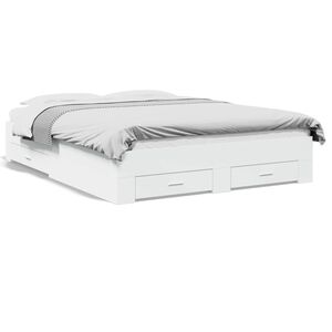 vidaXL sahtlitega voodiraam, ilma madratsita, valge, 150x200 cm