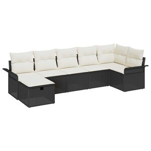 vidaXL Aia Diivanikomplekt padjaga 7 pcs Must ja kreem pol&uuml;rotang
