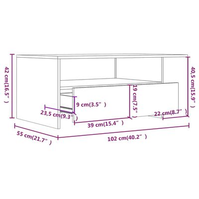 vidaXL kohvilaud, Sonoma tamm, 102x55x42 cm, tehispuit