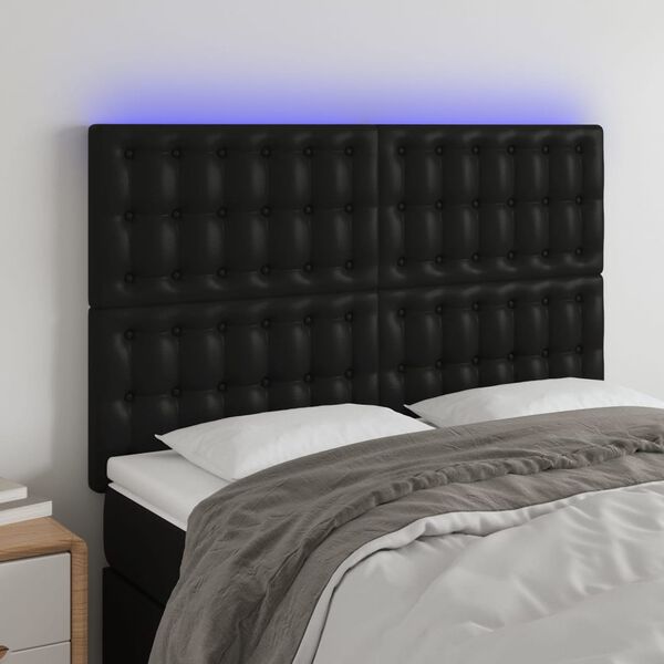 vidaXL LED-voodipeats, must, 144x5x118/128 cm, kunstnahk